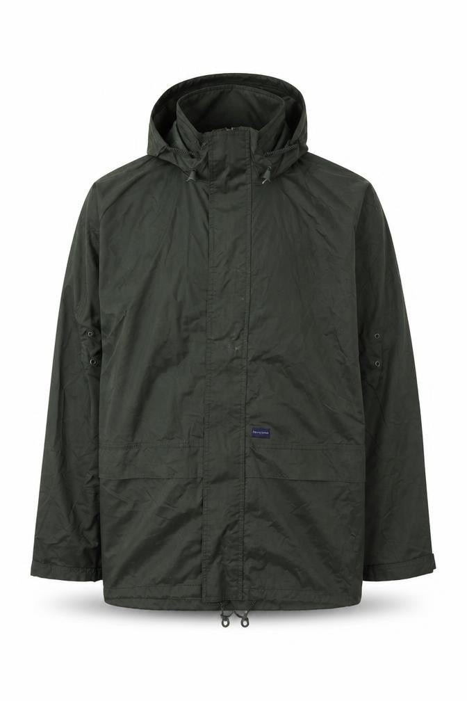 Front view of Harvey James men’s green jacket, size M