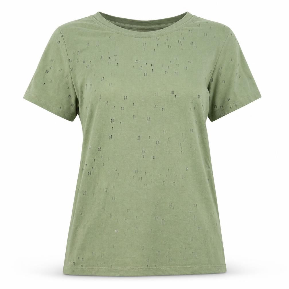 Front view of River Island women’s green polyester basic t-shirt, size UK 8, round neck