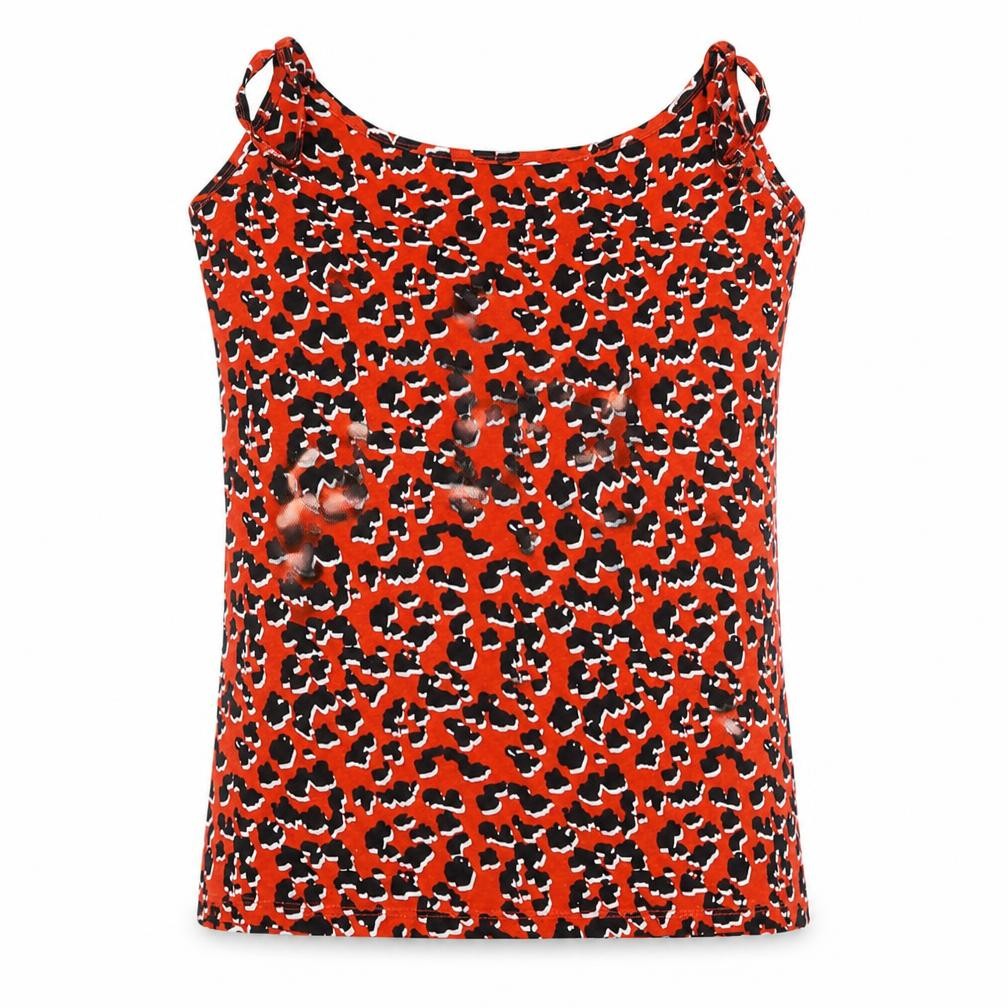 Front view of Pep&Co women’s red animal print cotton basic blouse, size M, round neck