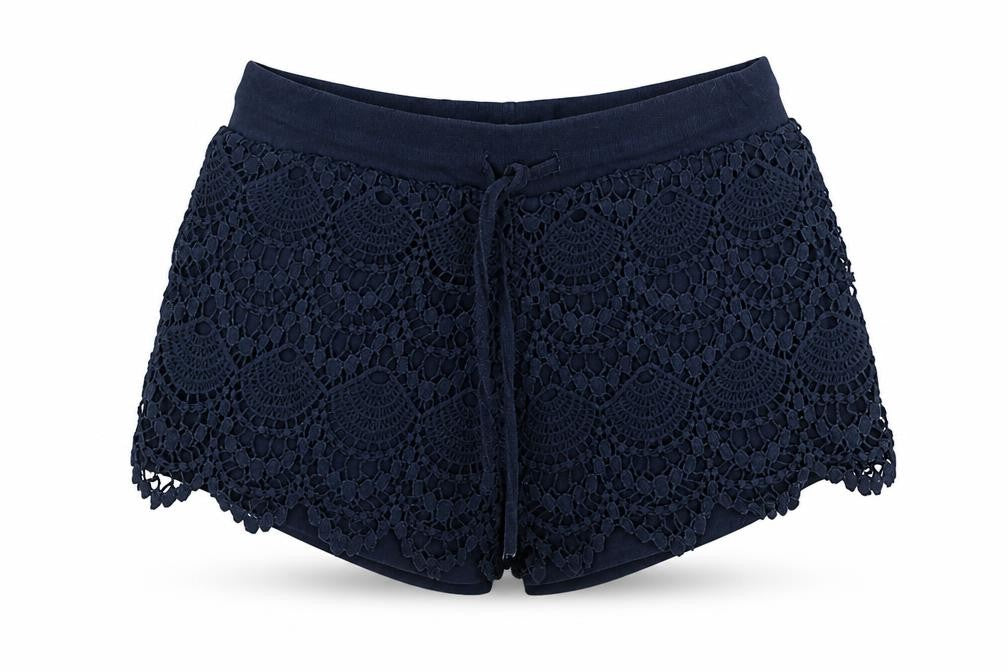 Front view of Primark women’s blue cotton hot pants shorts, size UK 6, regular