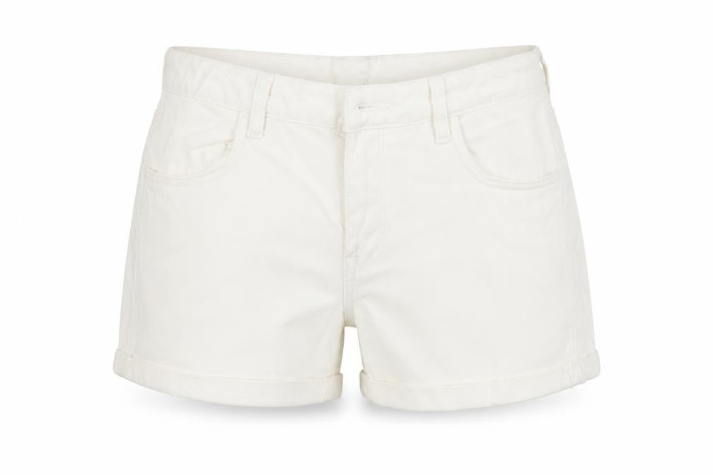 Front view of Preworn women’s white cotton cargo shorts, size M, regular