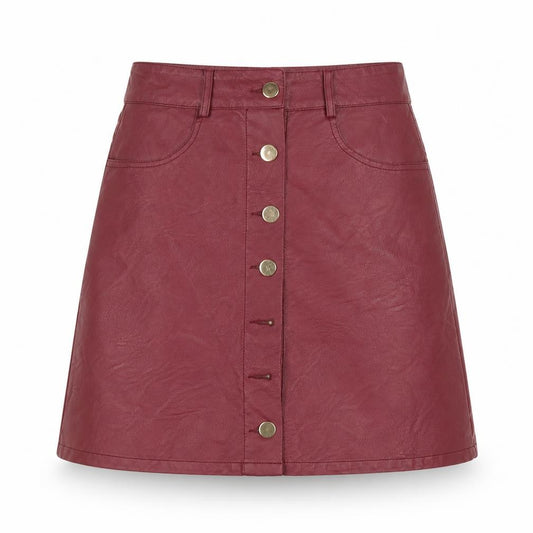Front view of DEMIN CLUB women’s purple polyethylene bandage skirt, size UK 10