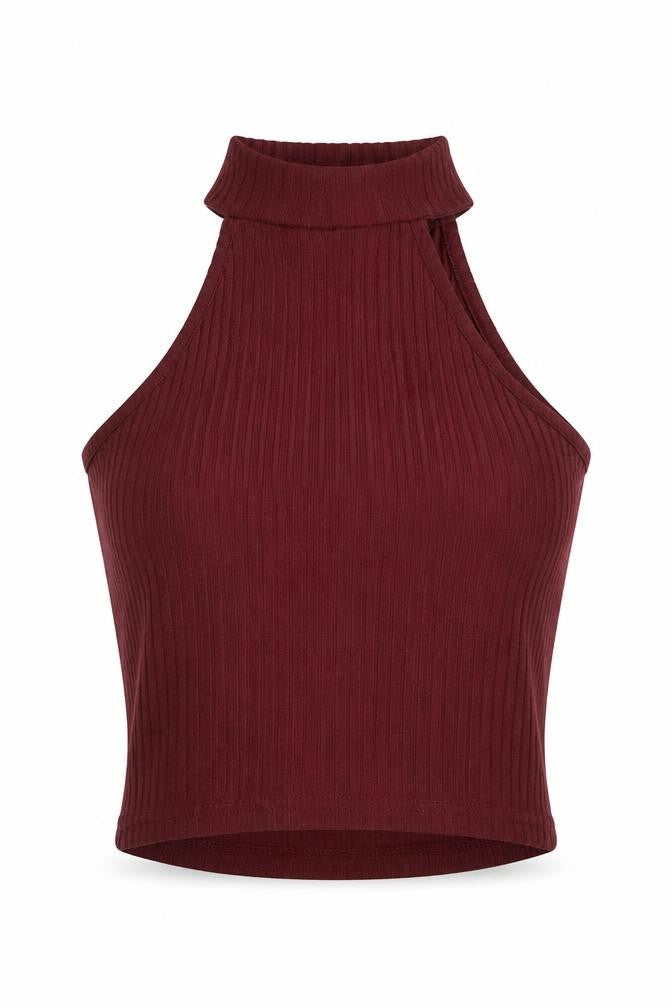 Front view of Miss Selfridge women’s red cotton basic tank, size UK 4, high neck