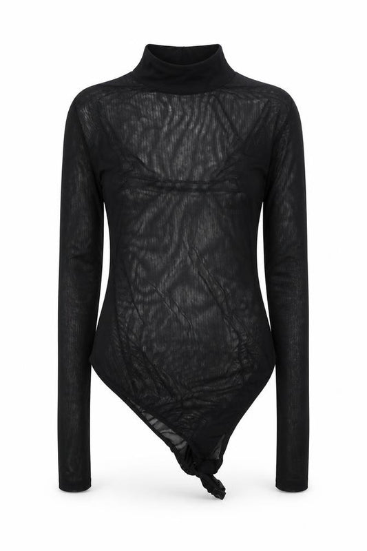 Front view of Boohoo women’s black polyester blend basic blouse, size UK 4, halter