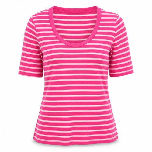 Marks and Spencer Womens Pink Scoop Neck Striped Cotton Pullover Jumper Size 10