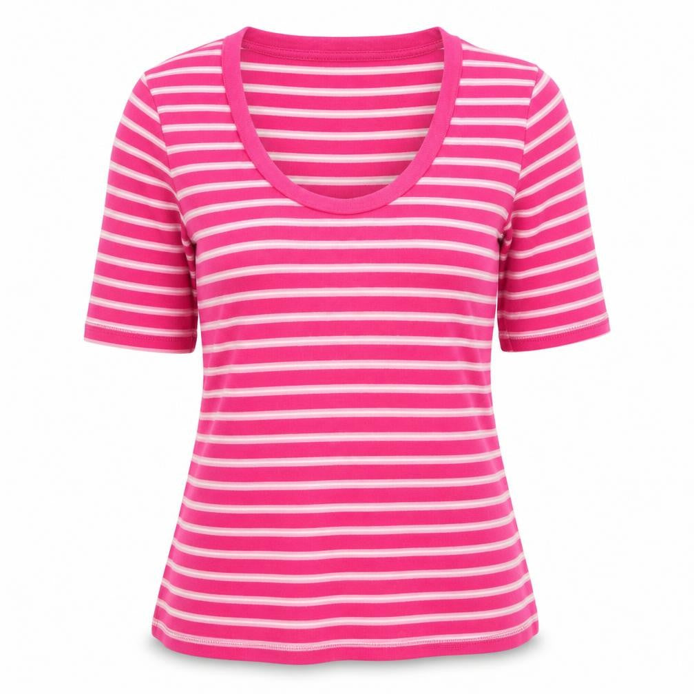 Marks and Spencer Womens Pink Scoop Neck Striped Cotton Pullover Jumper Size 10