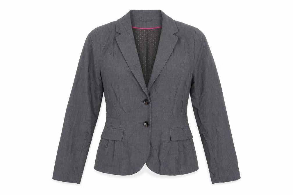 Front view of H&M women’s grey jacket blazer, size UK 8, button
