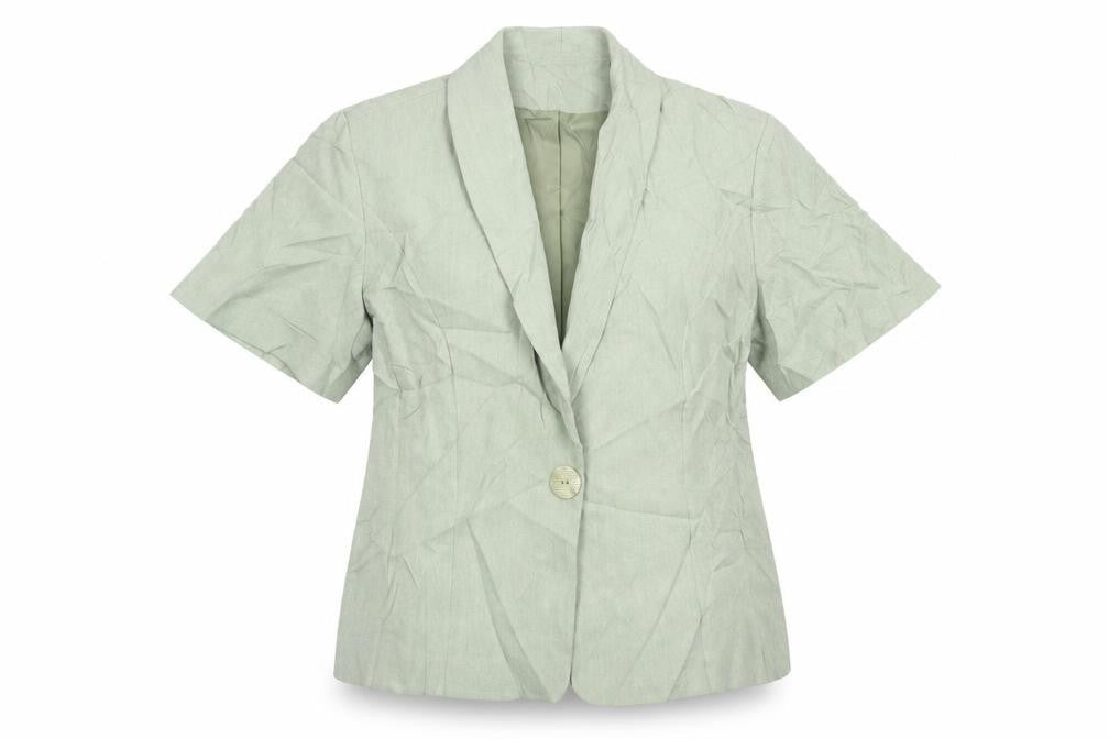 Front view of Bonmarché women’s green jacket blazer, size UK 16, button