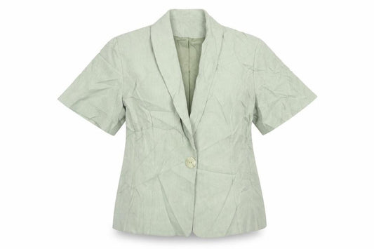 Front view of Bonmarché women’s green jacket blazer, size UK 16, button