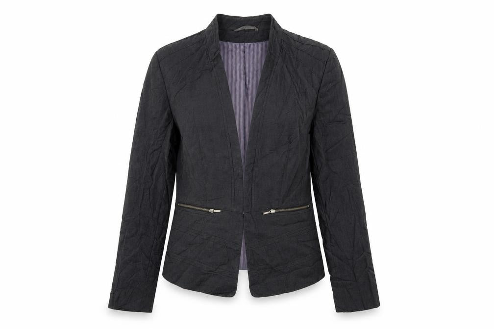 Front view of Next women’s grey jacket blazer, size UK 12, hook & eye