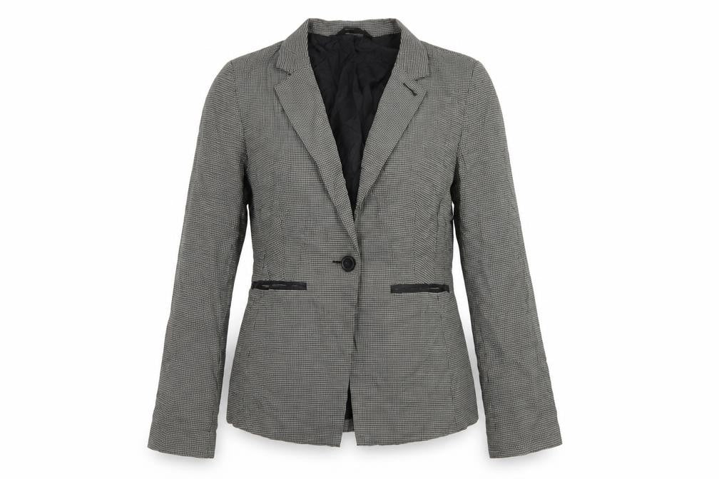 Front view of Max women’s black houndstooth jacket blazer, size UK 14, button