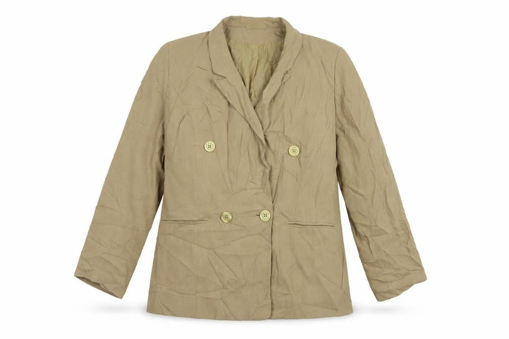 Front view of BHS women’s beige jacket blazer, size UK 16, button