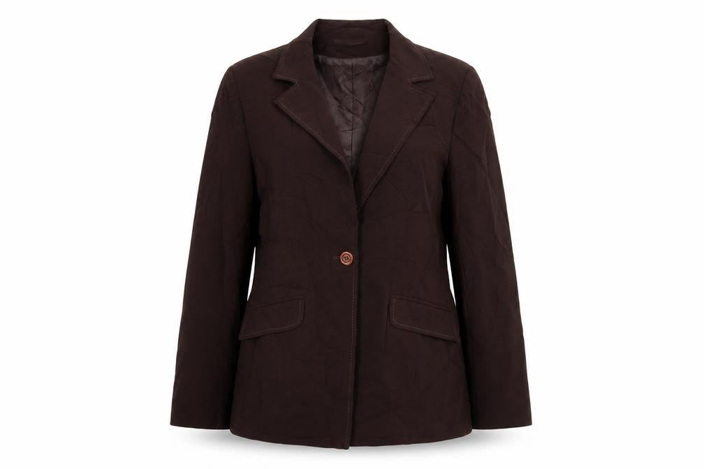 Front view of AMARANTO women’s purple jacket blazer, size UK 12, button