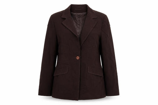 Front view of AMARANTO women’s purple jacket blazer, size UK 12, button