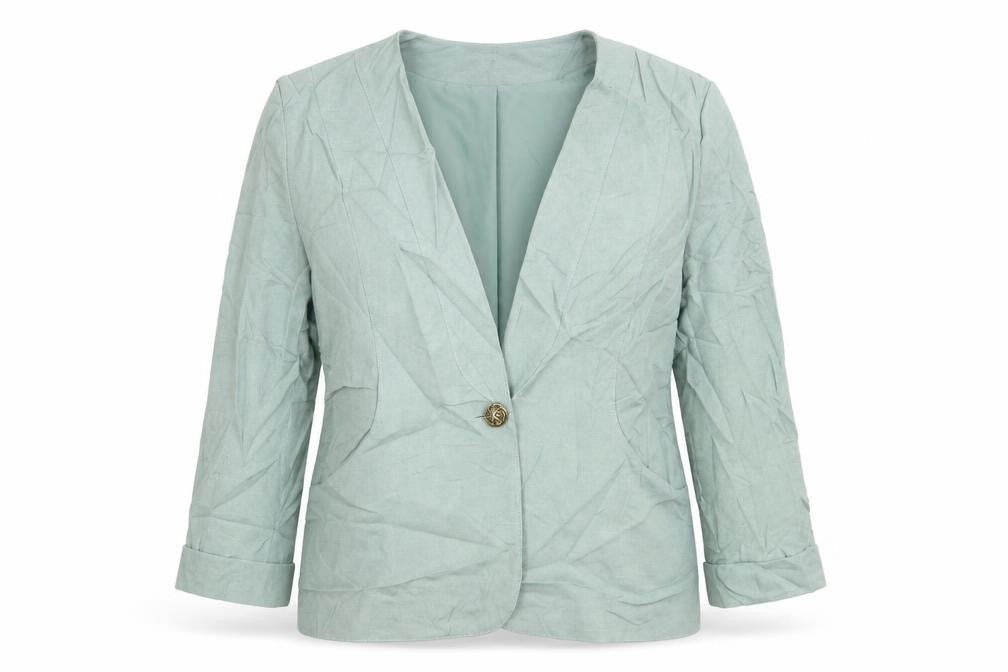 Front view of David Barry women’s green jacket blazer, size UK 16, button