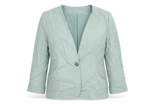 Front view of David Barry women’s green jacket blazer, size UK 16, button