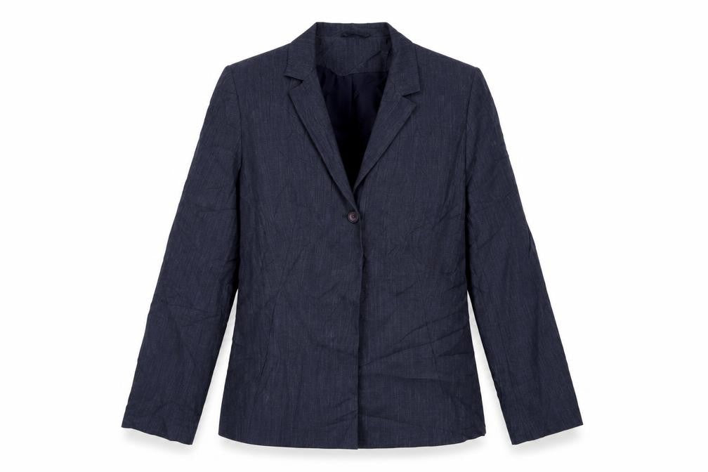 Front view of Bay women’s blue jacket blazer, size UK 14, button