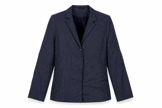 Front view of Bay women’s blue jacket blazer, size UK 14, button