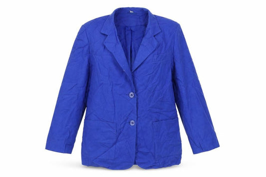 Front view of Preworn women’s blue jacket blazer, size UK 12, button