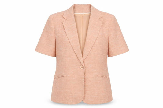 Front view of Klass women’s pink jacket blazer, size UK 12, button