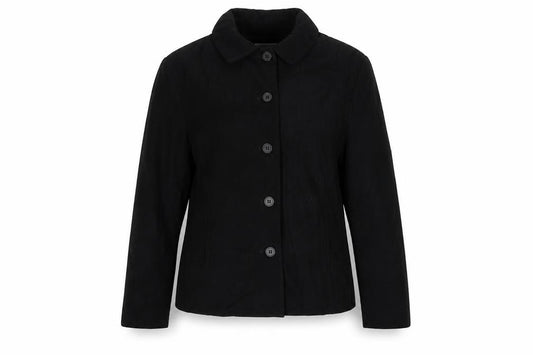 Front view of Etam women’s black jacket blazer, size UK 12, button