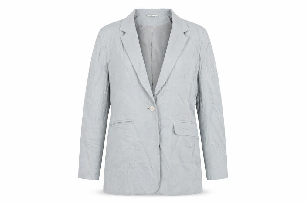 Front view of Berkertex women’s grey jacket blazer, size UK 12, button