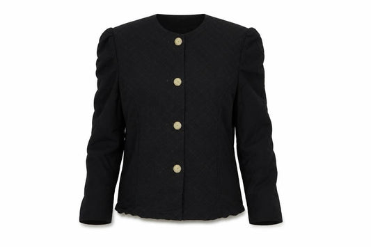 Front view of Reldan women’s black jacket blazer, size UK 14, button