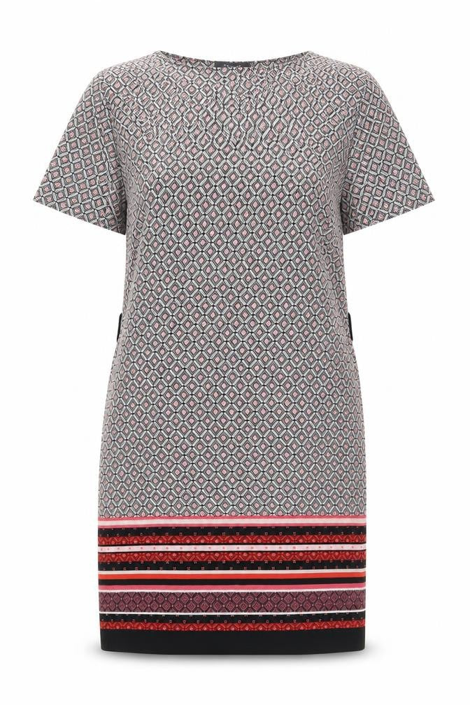Front view of Primark women’s multicoloured geometric polyester a-line, size UK 8, round neck