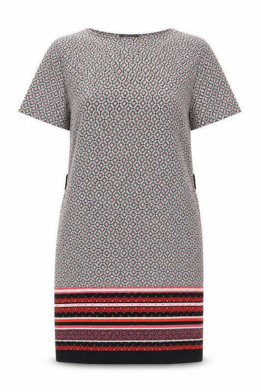 Front view of Primark women’s multicoloured geometric polyester a-line, size UK 8, round neck