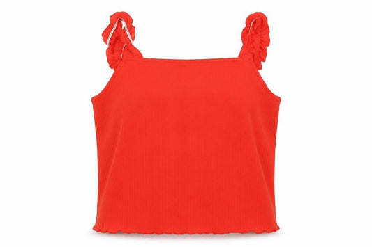 Front view of New Look women’s orange polyester cropped tank, size UK 18, square neck