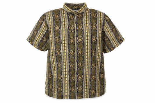 Front view of Brave Soul women’s multicoloured geometric polyester basic button-up, size XL, collared