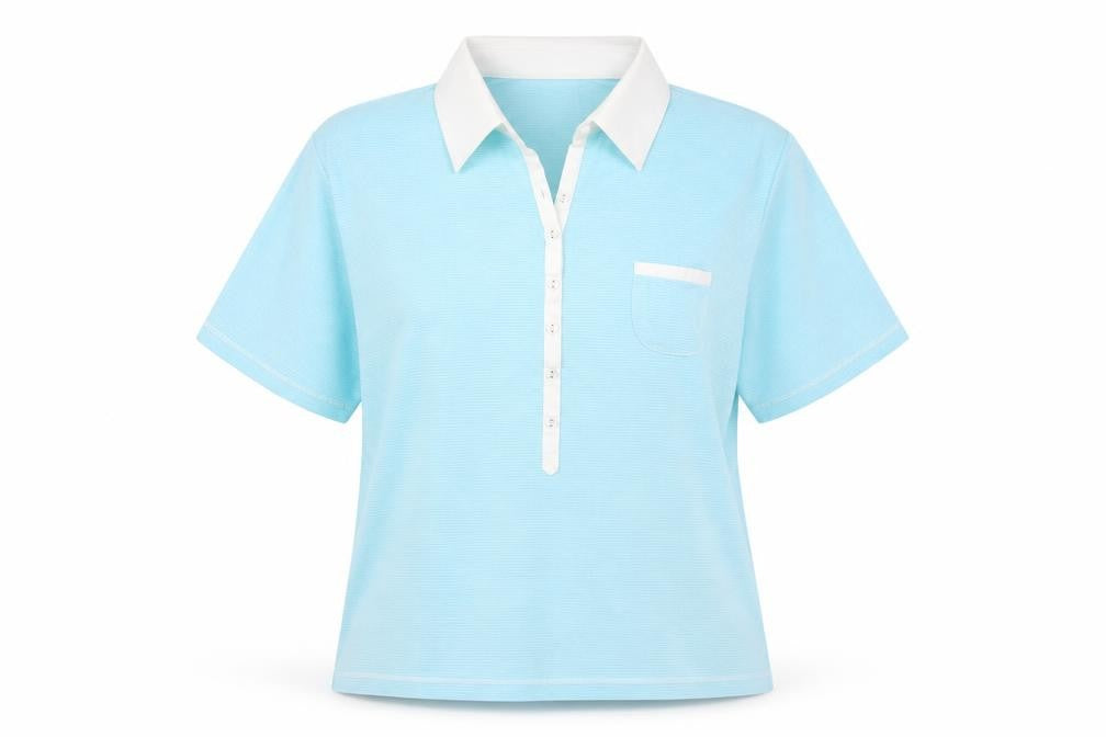 Front view of Fabrizo women’s blue polyester basic polo, size XL, collared