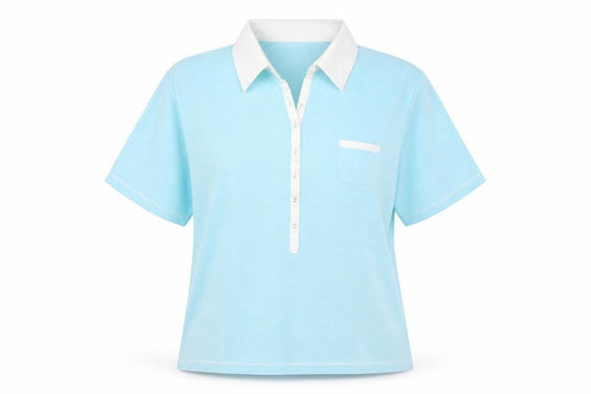 Front view of Fabrizo women’s blue polyester basic polo, size XL, collared