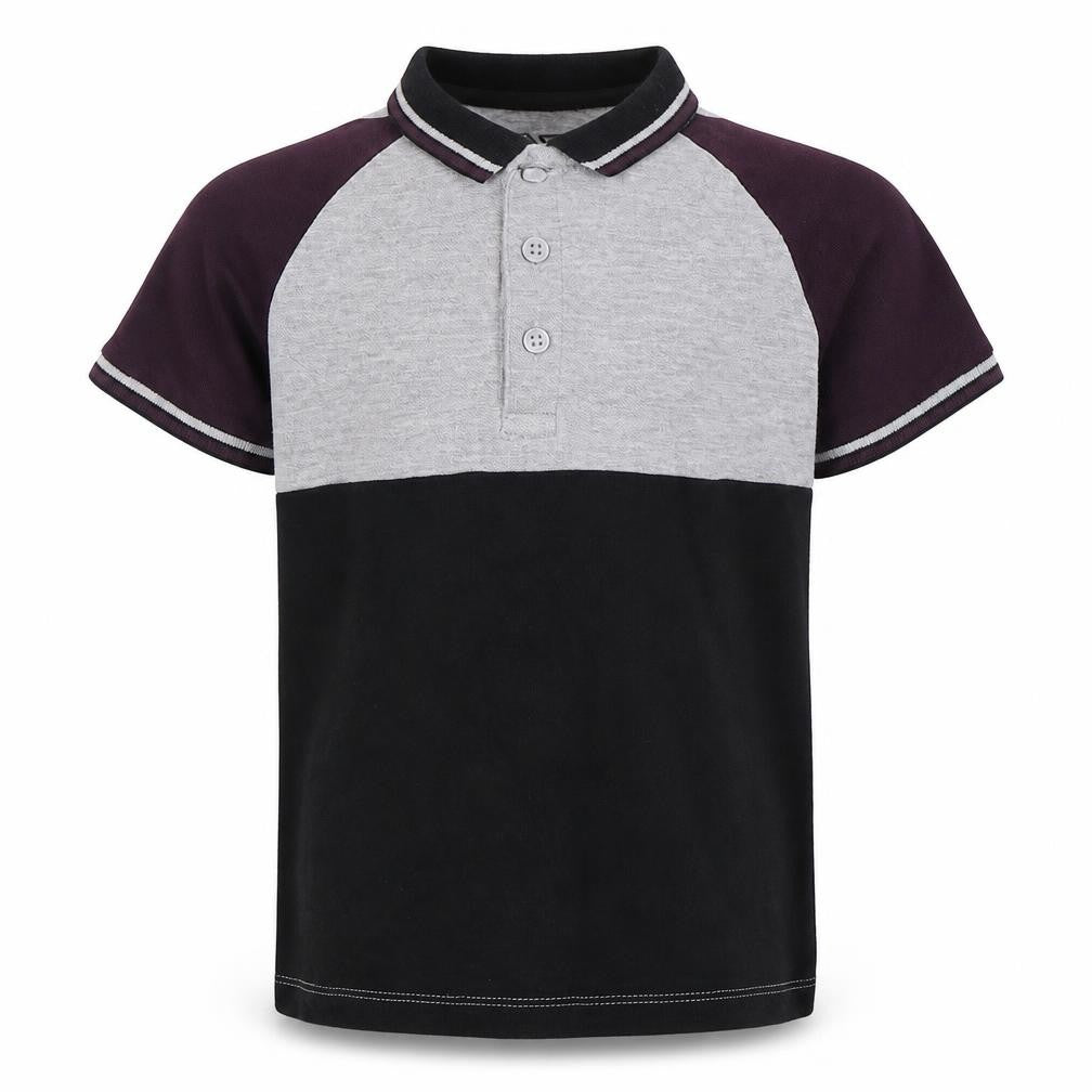 Front view of Matalan boys’ grey cotton basic polo, size 6, years collared pullover