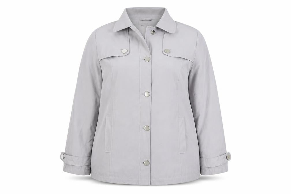 Front view of BHS women’s grey jacket, size UK 14, zip