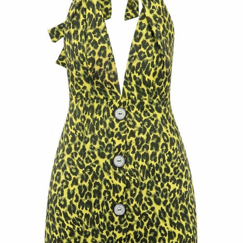 Style Wise Womens Yellow Animal Print Polyester A-Line  Size 6  V-Neck Tie