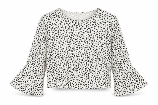 Front view of PRETTYLITTLETHING women’s white animal print polyester cropped t-shirt, size UK 8, crew neck