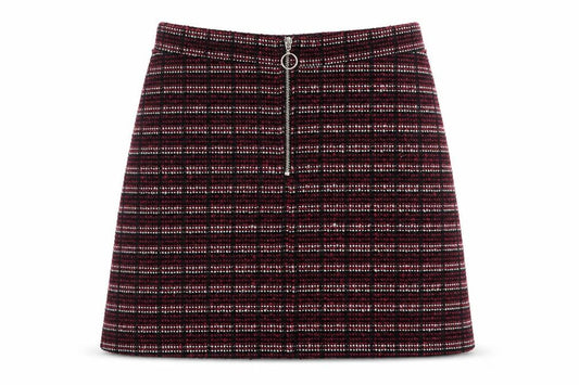Front view of Primark women’s purple geometric cotton a-line skirt, size UK 8, zip