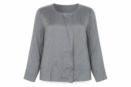 Front view of Next women’s grey polyester basic button-up, size UK 10, crew neck