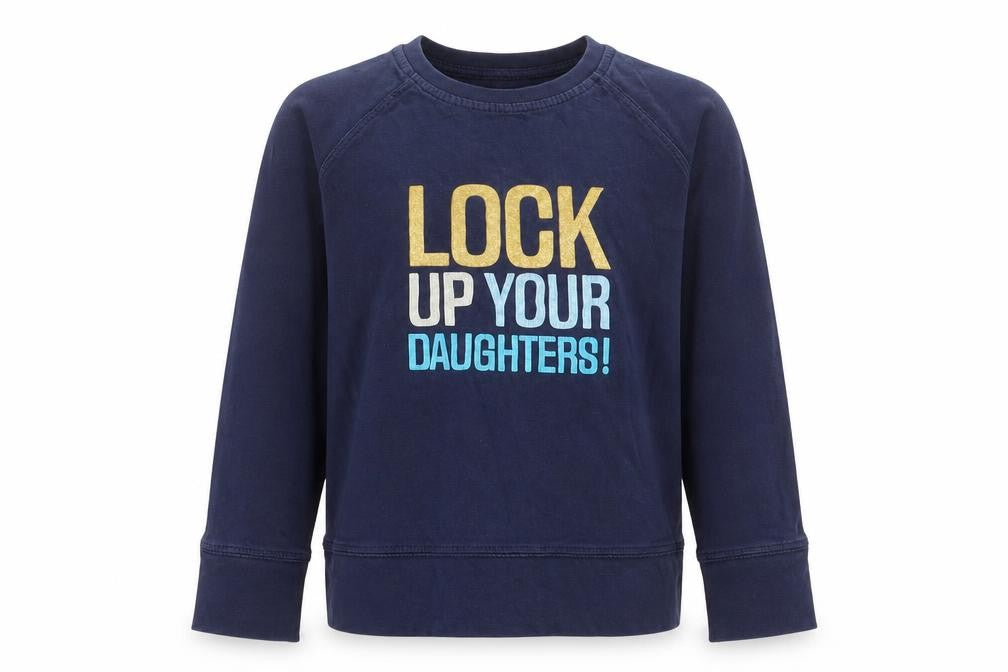 Front view of No Added Sugar boys’ blue cotton basic casual, size 5-6, years crew neck pullover