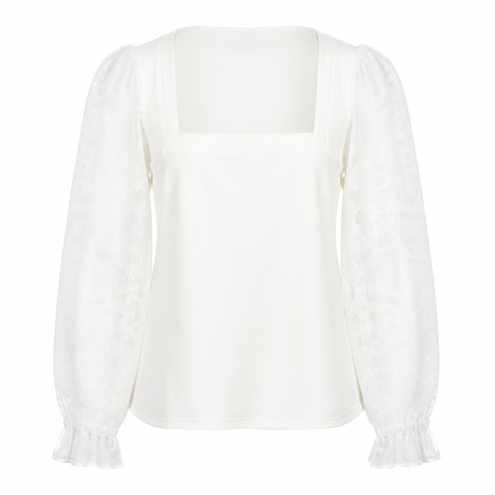 Front view of River Island women’s white polyester basic blouse, size UK 12, square neck