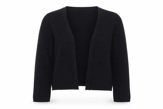Front view of Roman women’s black v-neck viscose cardigan jumper, size UK 10