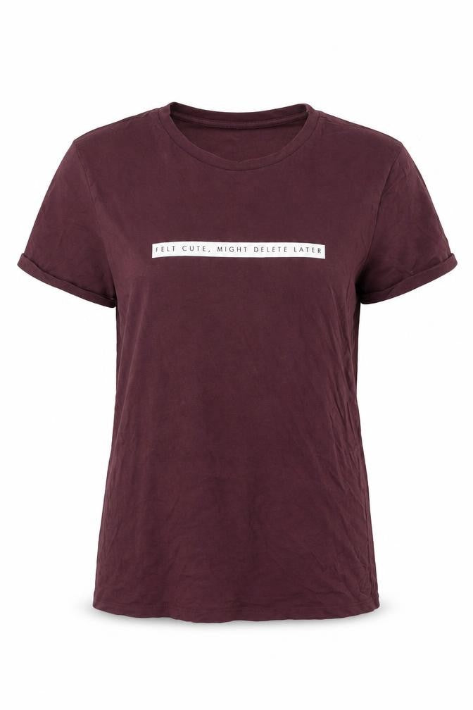 Front view of Primark women’s brown cotton basic t-shirt, size S, round neck
