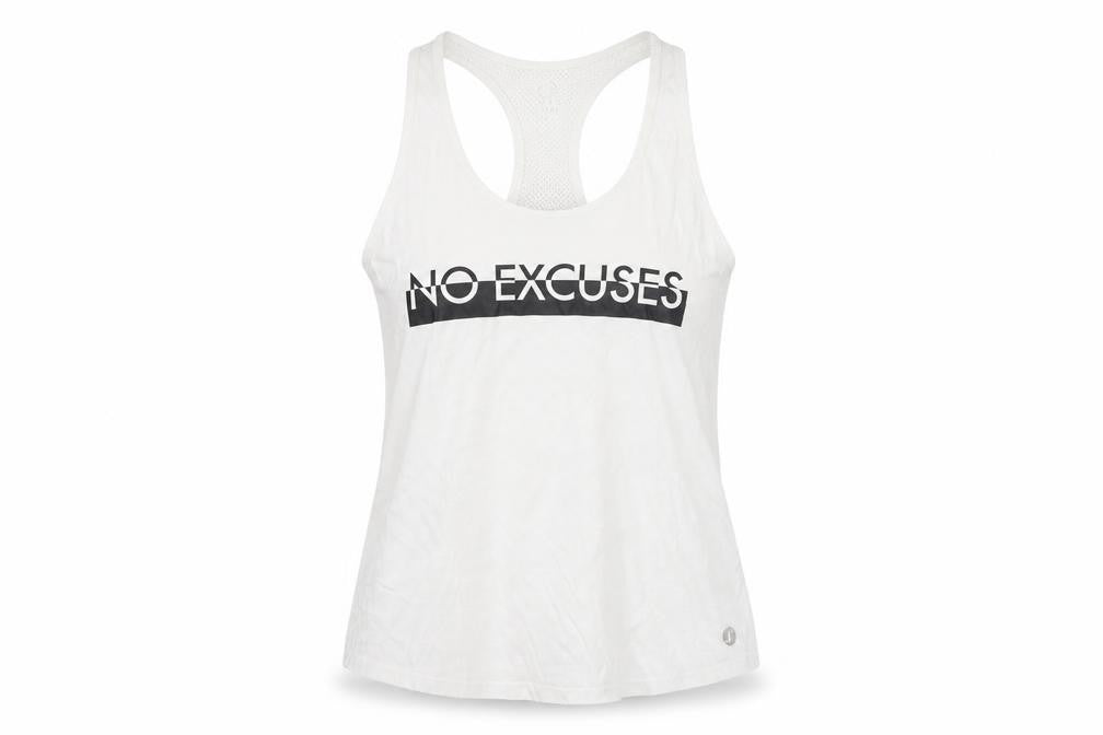 Front view of New Look women’s white polyester basic tank, size S, round neck