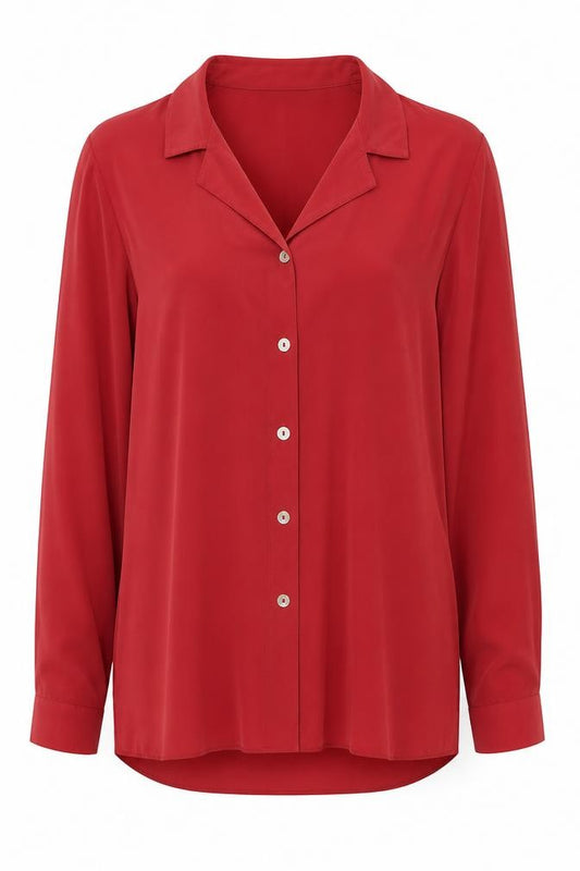 Front view of George women’s red polyester basic button-up, size UK 10, collared