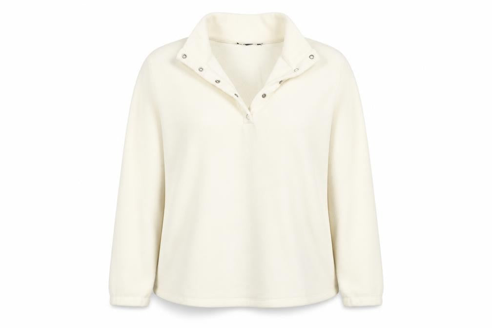 Front view of Preworn women’s white collared polyester jumper, size M