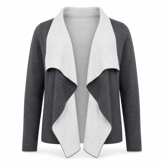 Front view of Primark women’s grey collared cotton cardigan jumper, size UK 10, - 10-12