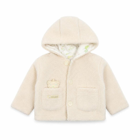 Front view of Pumpkin Patch Baby White Geometric Polyester Cardigan Jumper, size 0-3, Months Button