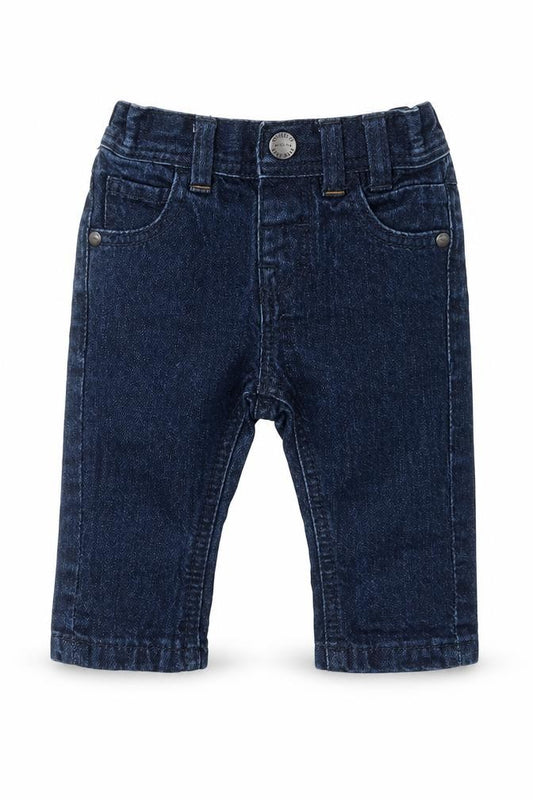 Front view of Next Baby Blue Cotton Capri Jeans, size 3-6, Months Snap