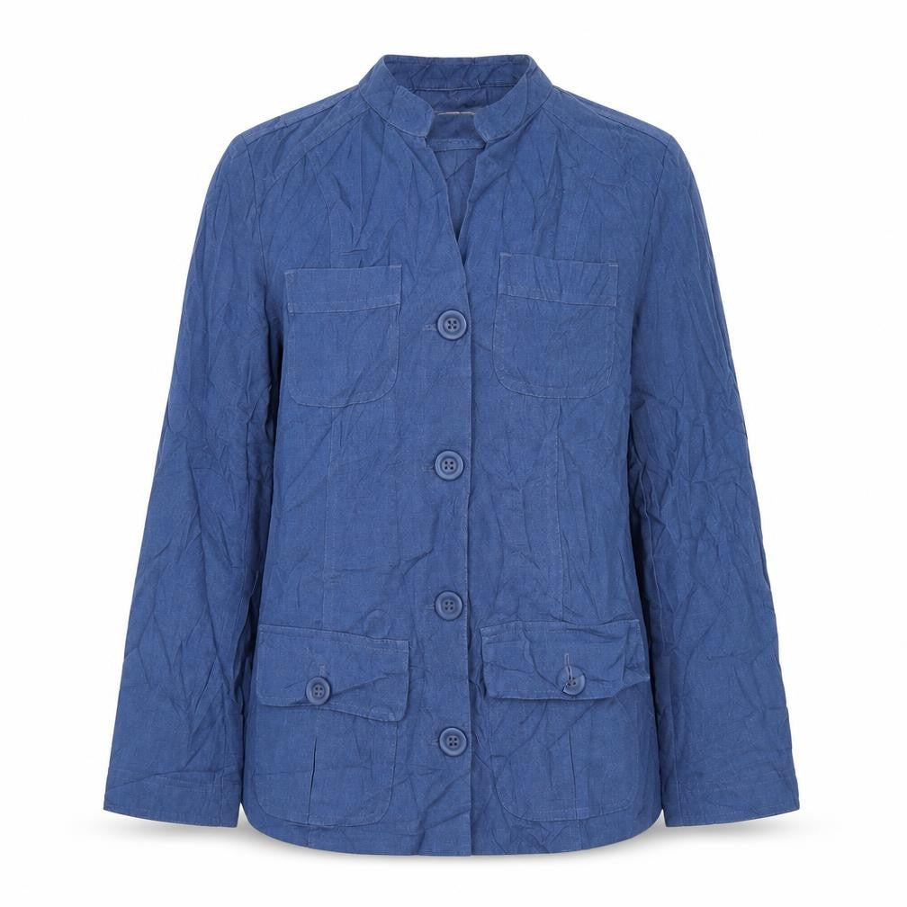 Front view of Gray Osbourn women’s blue polyester jersey button-up, size UK 10, henley